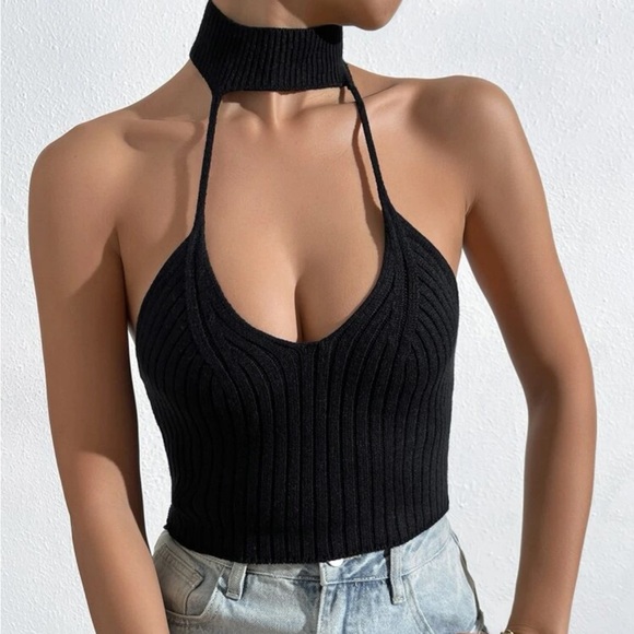 Tops - 3 For 25 Backless Crop Halter Knit Top